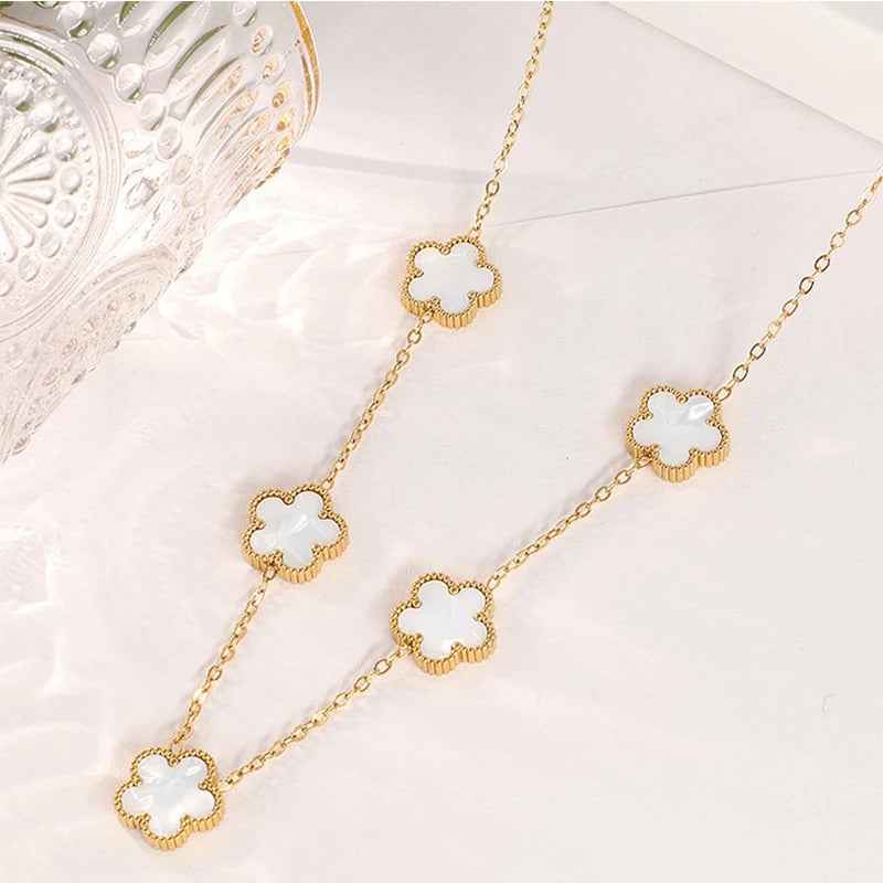 14K Gold Plated Stainless Steel Necklace Woman Five Leaf Petals Double Sided Necklaces for Women Pendant Flower Clover Jewelry